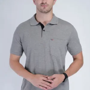 Men Solid Polo Neck Pure Cotton Grey T-Shir