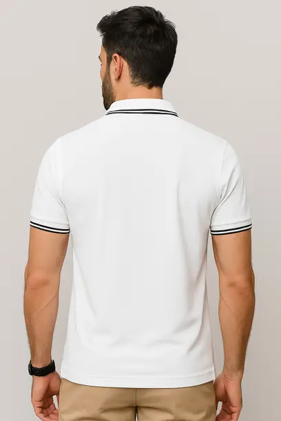 Men Printed Polo Neck Cotton Blend White T-Shirt - Image 2