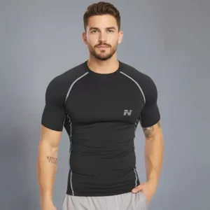 Men Solid Round Neck Polyester Black T-Shirt