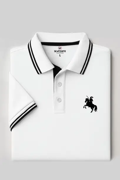 Men Printed Polo Neck Cotton Blend White T-Shirt - Image 4